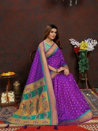 Neha Collection Violet Ethnic motif Paithani Jacquard woven saree