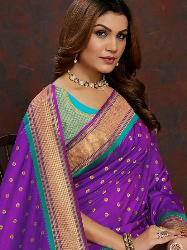 Neha Collection Violet Ethnic motif Paithani Jacquard woven saree