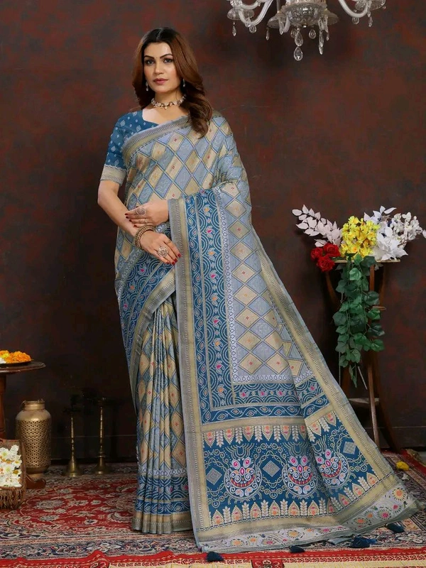Blue Ethnic motif Banarasi Jacquard woven saree