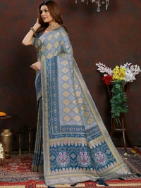 Blue Ethnic motif Banarasi Jacquard woven saree