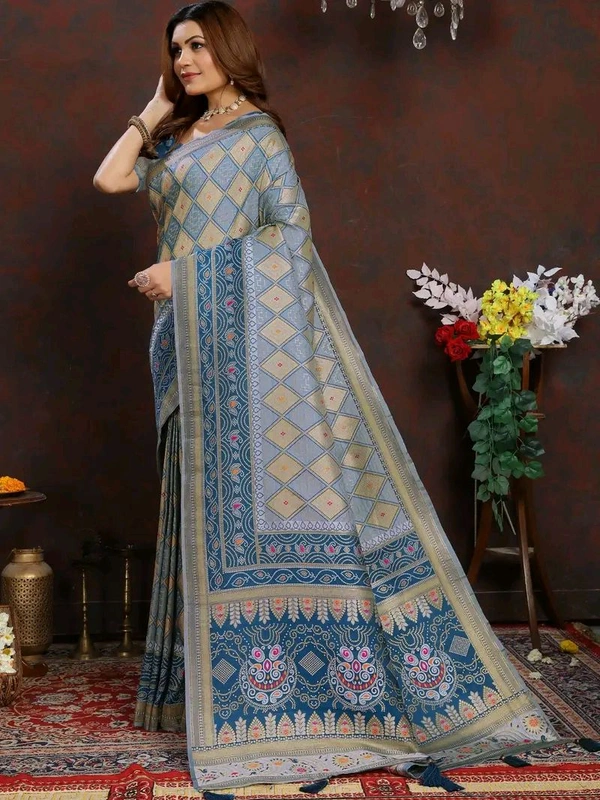 Blue Ethnic motif Banarasi Jacquard woven saree