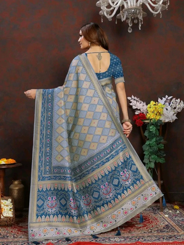 Blue Ethnic motif Banarasi Jacquard woven saree