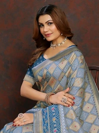 Blue Ethnic motif Banarasi Jacquard woven saree