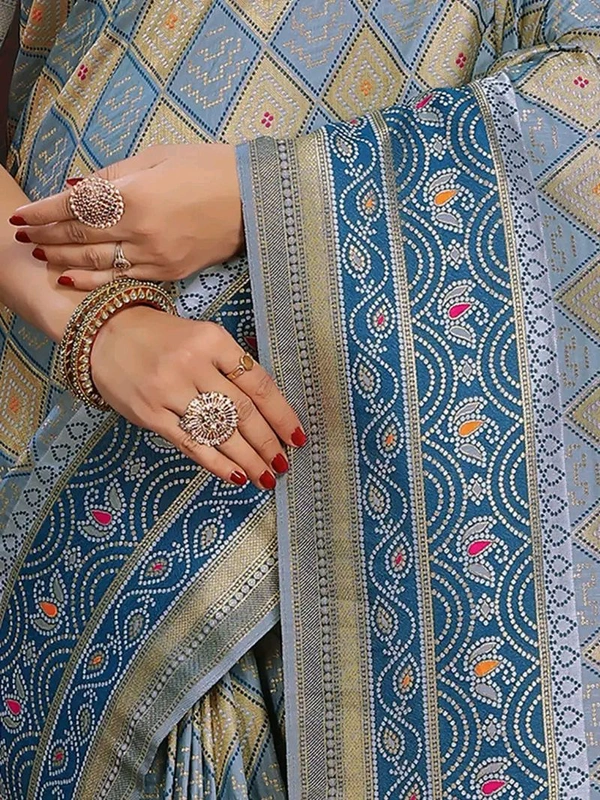 Blue Ethnic motif Banarasi Jacquard woven saree