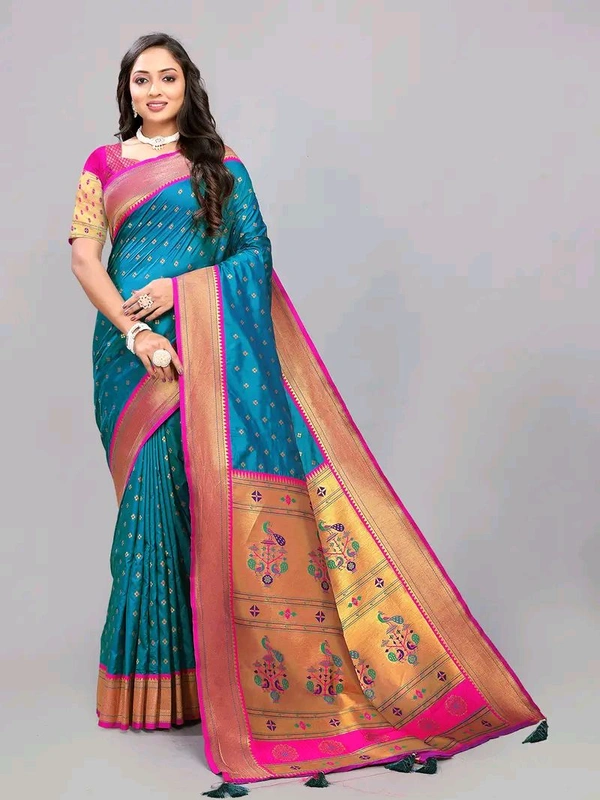 Neha Collection Firozi Zari Woven Paithani Silk saree
