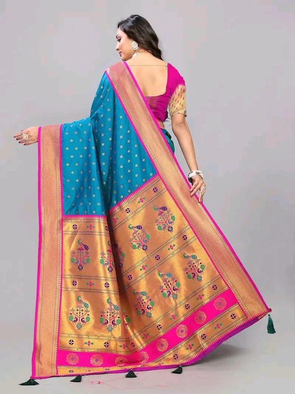 Neha Collection Firozi Zari Woven Paithani Silk saree
