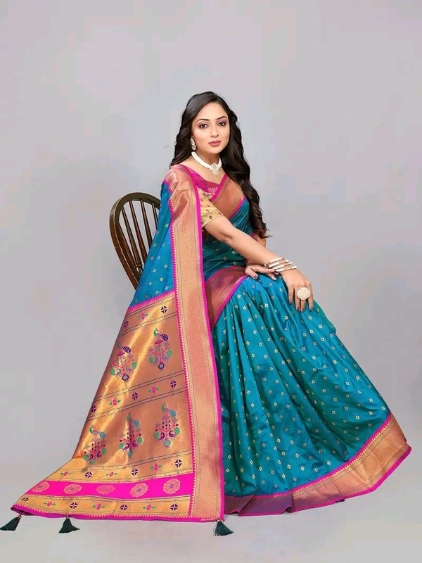 Neha Collection Firozi Zari Woven Paithani Silk saree