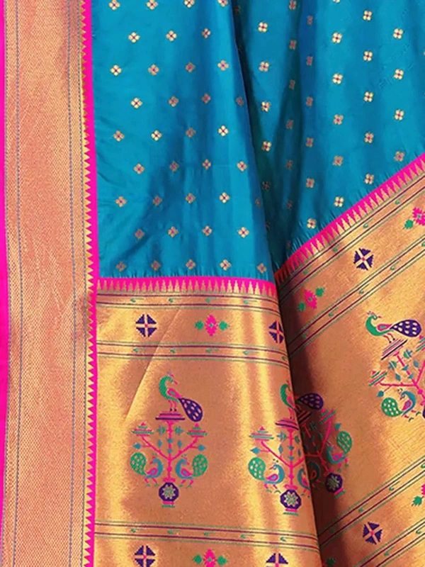 Neha Collection Firozi Zari Woven Paithani Silk saree