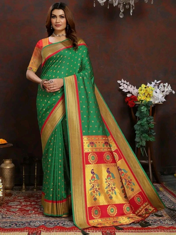 Neha Collection Green Ethnic motif Paithani Jaqcard woven saree