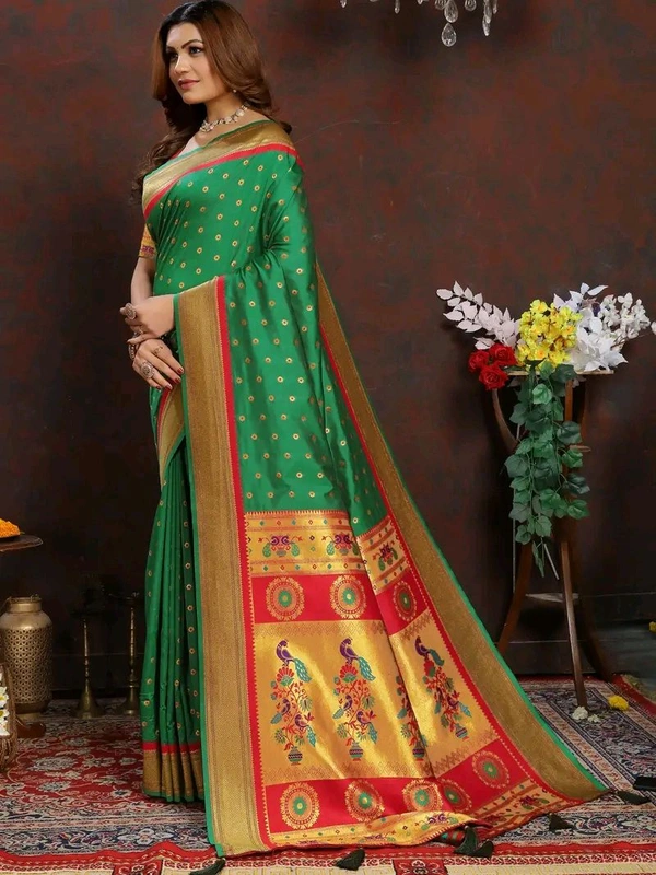 Neha Collection Green Ethnic motif Paithani Jaqcard woven saree