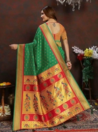 Neha Collection Green Ethnic motif Paithani Jaqcard woven saree