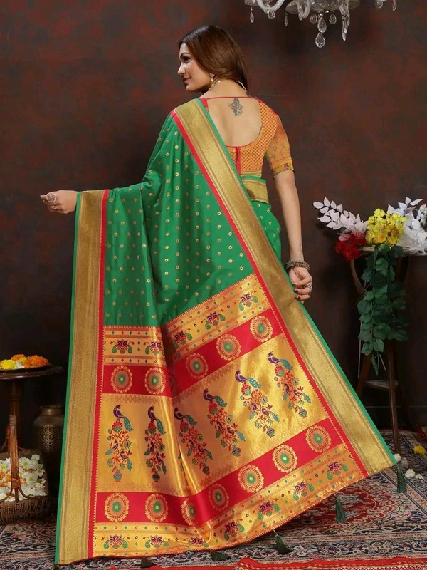 Neha Collection Green Ethnic motif Paithani Jaqcard woven saree