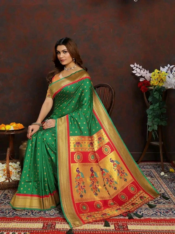Neha Collection Green Ethnic motif Paithani Jaqcard woven saree