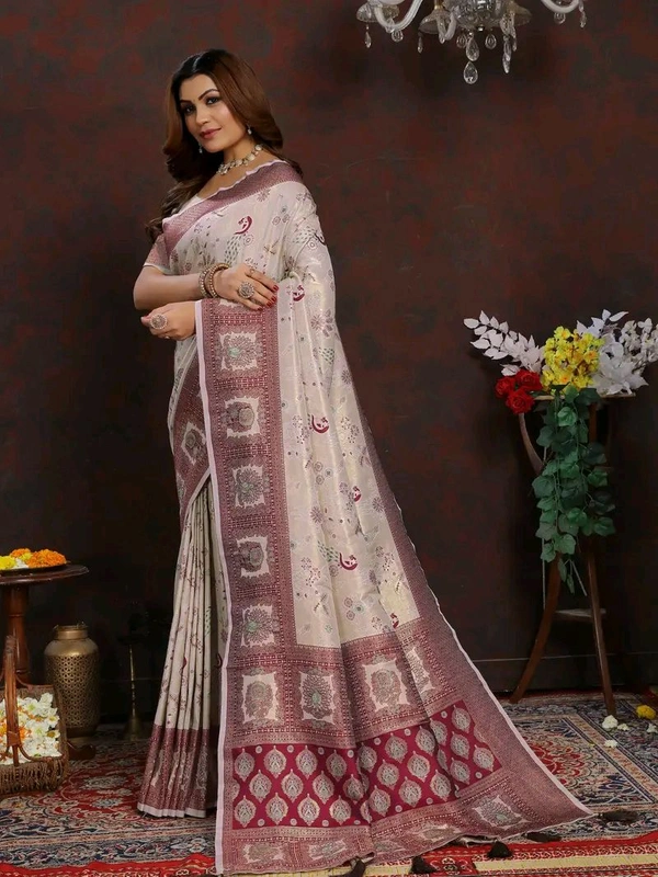 Maroon Ethnic motif Banarasi Jacquard woven saree