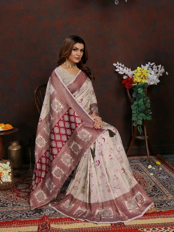Maroon Ethnic motif Banarasi Jacquard woven saree