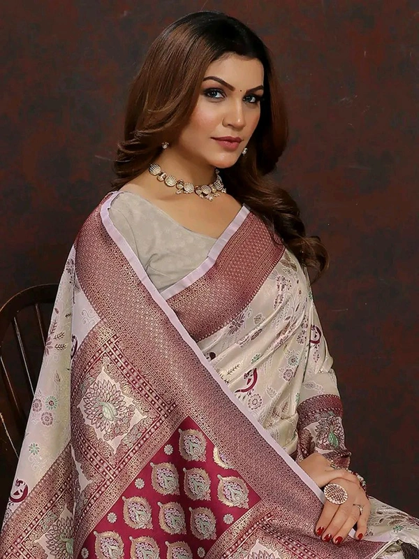 Maroon Ethnic motif Banarasi Jacquard woven saree