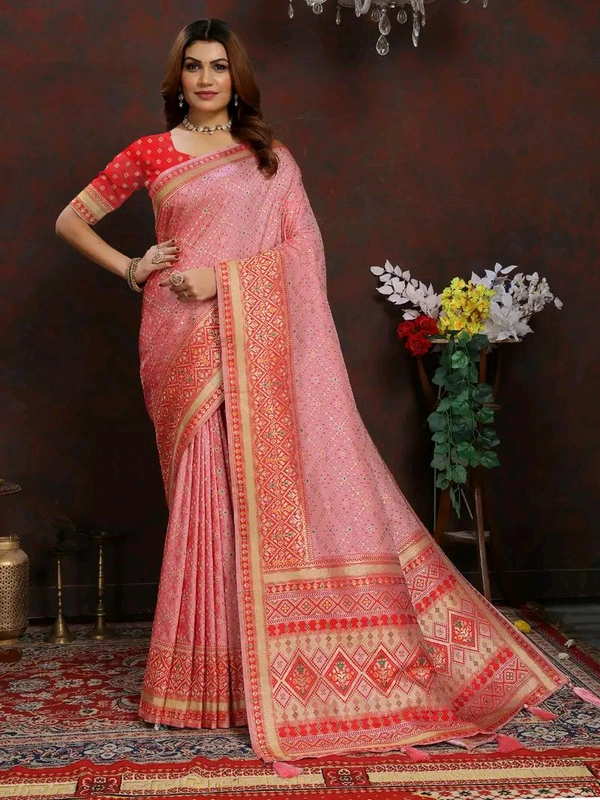Peach Ethnic motif Banarasi Jacquard woven saree