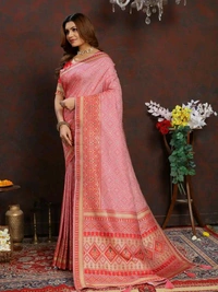 Peach Ethnic motif Banarasi Jacquard woven saree