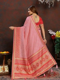 Peach Ethnic motif Banarasi Jacquard woven saree