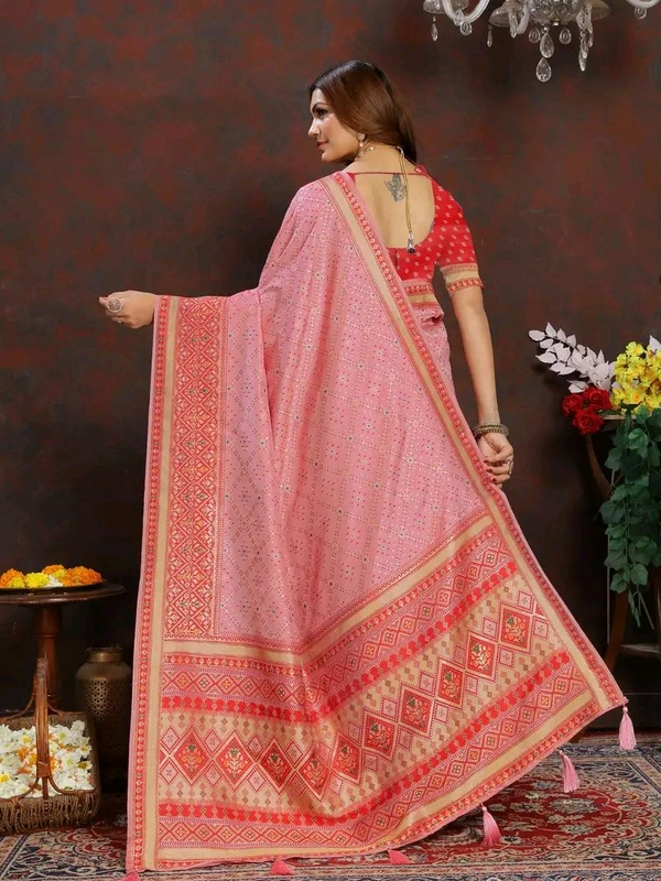 Peach Ethnic motif Banarasi Jacquard woven saree