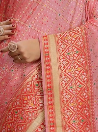 Peach Ethnic motif Banarasi Jacquard woven saree