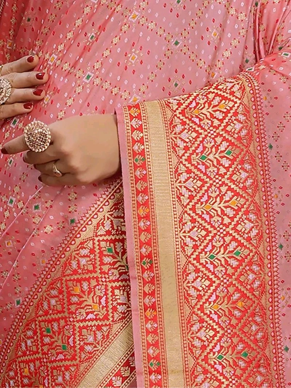 Peach Ethnic motif Banarasi Jacquard woven saree