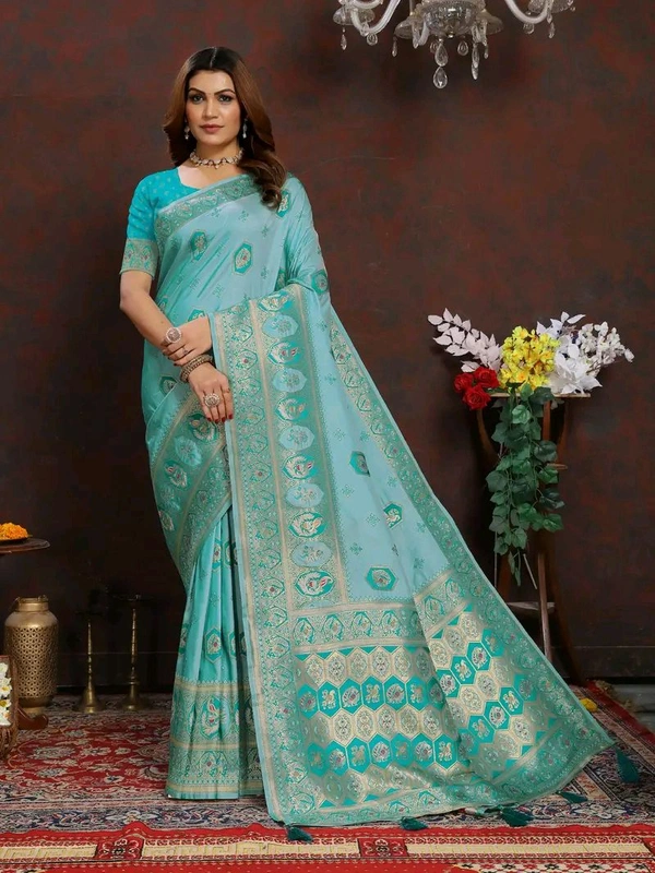 Neha Collection Rama Ethnic motif Banarasi Jacquard woven saree