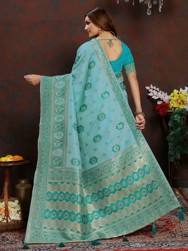 Neha Collection Rama Ethnic motif Banarasi Jacquard woven saree