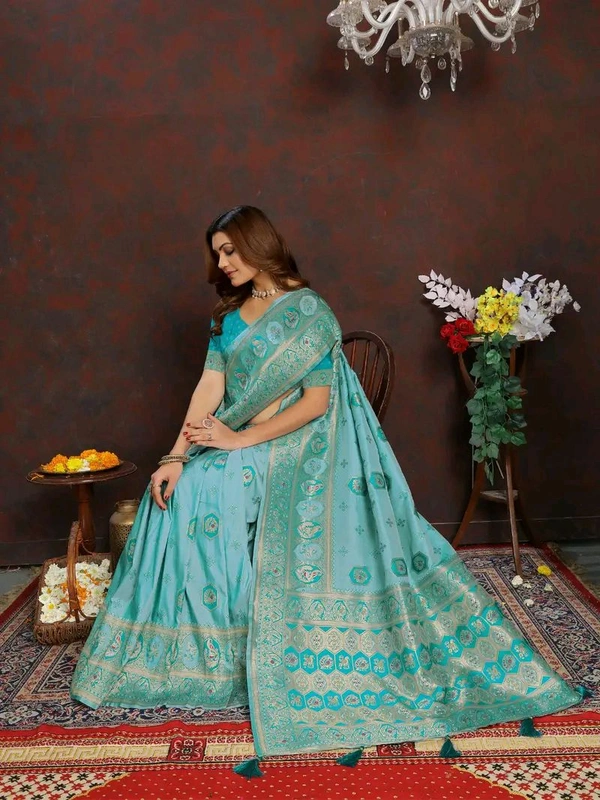 Neha Collection Rama Ethnic motif Banarasi Jacquard woven saree