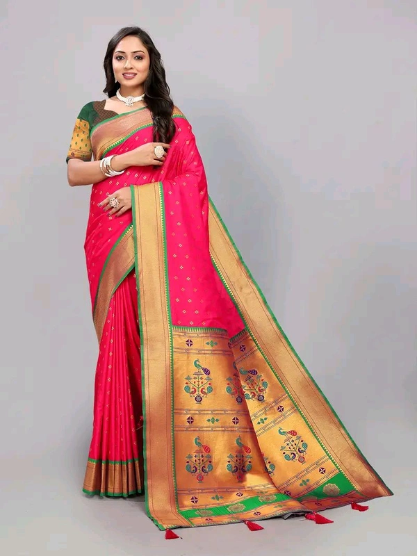 Neha Collection Rani Zari Woven Paithani Silk saree