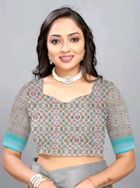 Neha Collection Firozi Fancy Digital Print Linen Saree With Blouse 