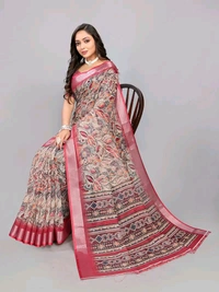 Neha Collection Maroon Abstract Digital Print Linen Saree With Blouse 