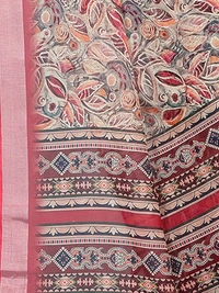 Neha Collection Maroon Abstract Digital Print Linen Saree With Blouse 