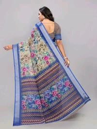 Neha Collection Royal blue Floral Digital Print Linen Saree