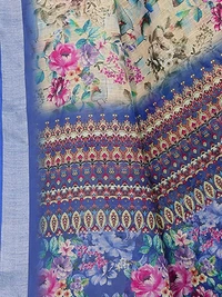 Neha Collection Royal blue Floral Digital Print Linen Saree