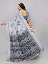 Neha Collection White Multi Floral Abstract Digital Print Linen Saree