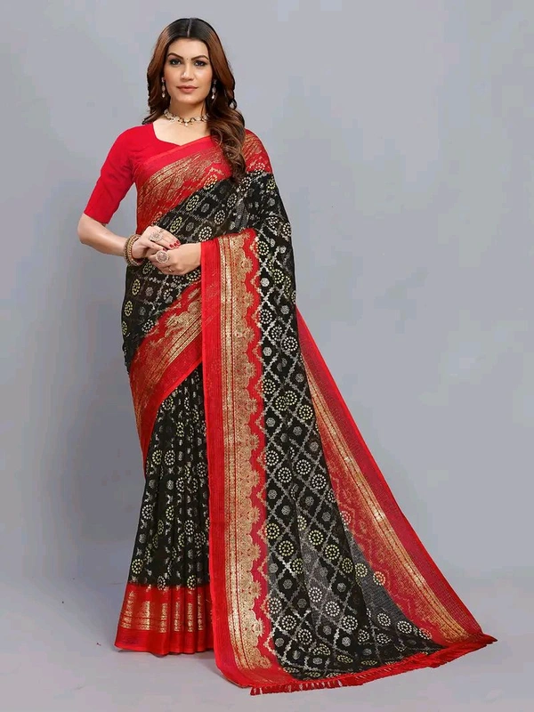 Neha Collection Black Kota foil Aasam Silk bandhani saree