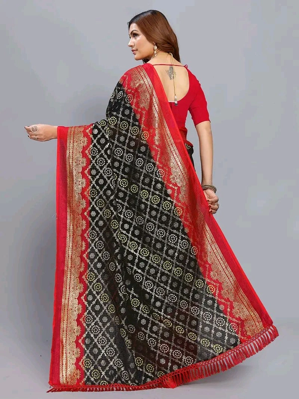 Neha Collection Black Kota foil Aasam Silk bandhani saree