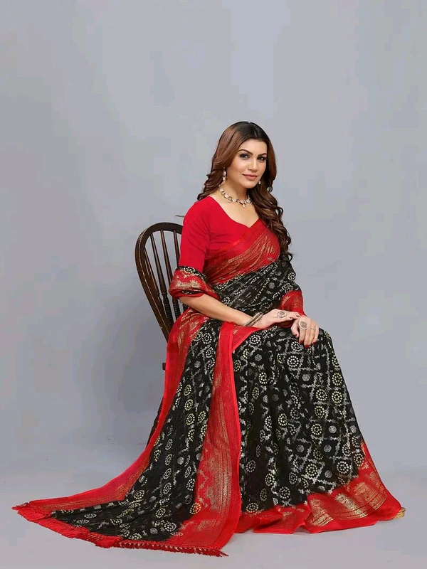 Neha Collection Black Kota foil Aasam Silk bandhani saree