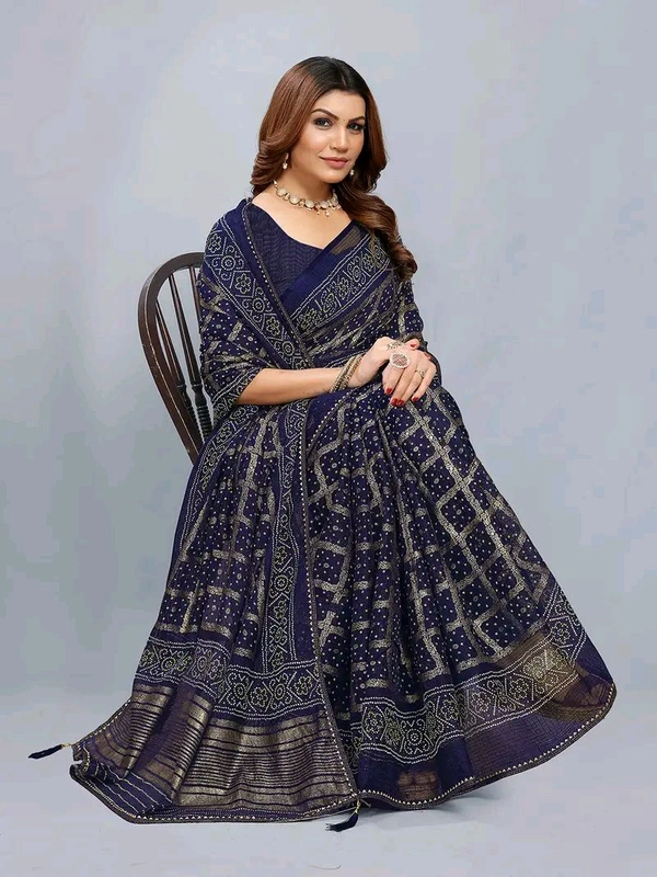 Neha Collection Blue Kota foil Patola Aasam Silk saree
