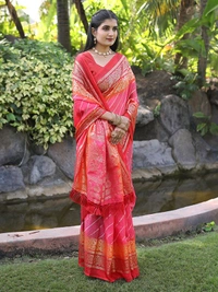 Neha Collection Ethnic Peach Leheriya Kota Doria Foil Saree