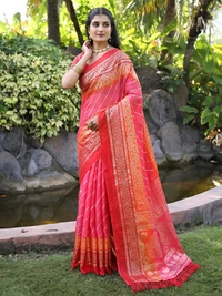 Neha Collection Ethnic Peach Leheriya Kota Doria Foil Saree