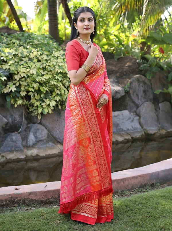 Neha Collection Ethnic Peach Leheriya Kota Doria Foil Saree