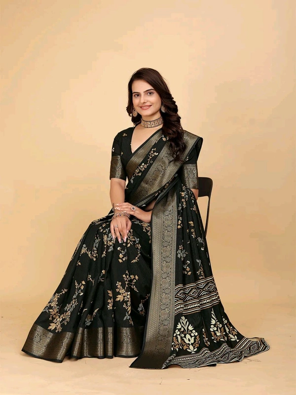 Dola Silk Saree Black Digital Print Dola Silk Saree