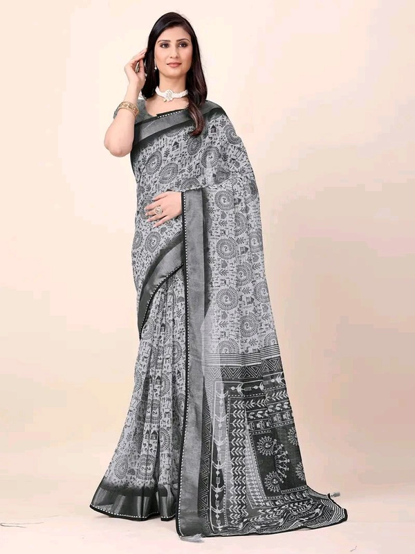 Linen Saree Black Fancy Linen Digital Printed Saree