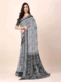 Linen Saree Black Fancy Linen Digital Printed Saree