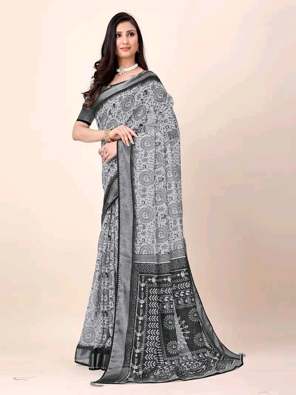 Linen Saree Black Fancy Linen Digital Printed Saree