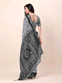 Linen Saree Black Fancy Linen Digital Printed Saree
