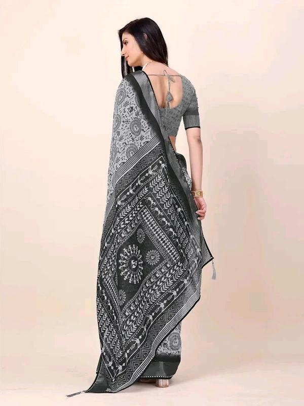 Linen Saree Black Fancy Linen Digital Printed Saree