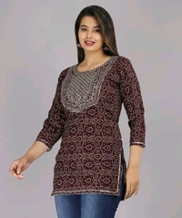Maroon round Neck Shor Rayon Kurti